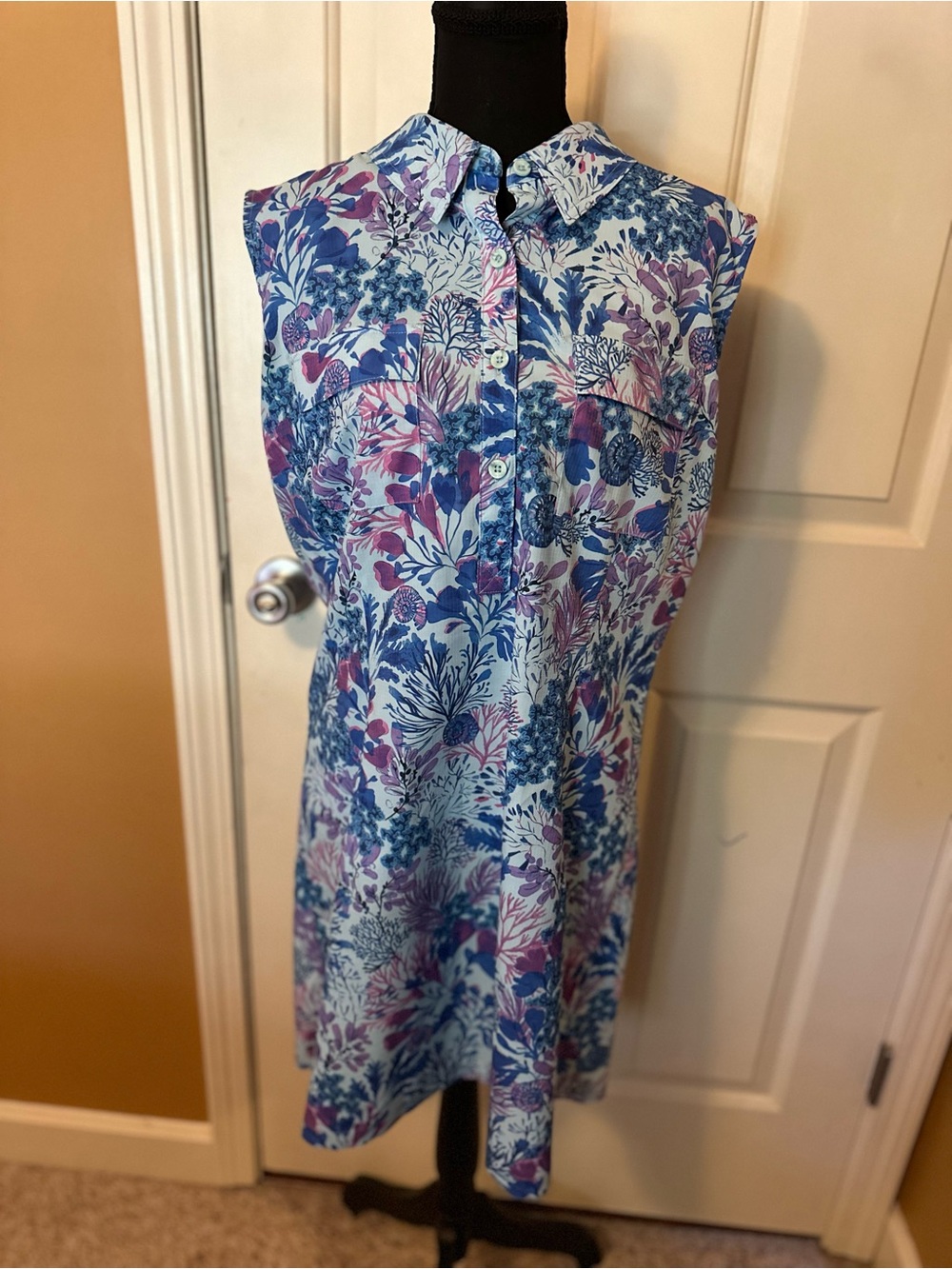 Reel Legends Blue & Purple Floral Sleeveless Shirt Dress